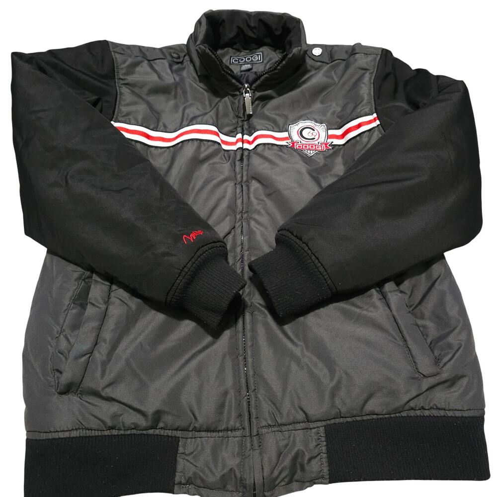 COOGI Flight Bomber Jacket Black  Embroidered Logo Red white Stripes